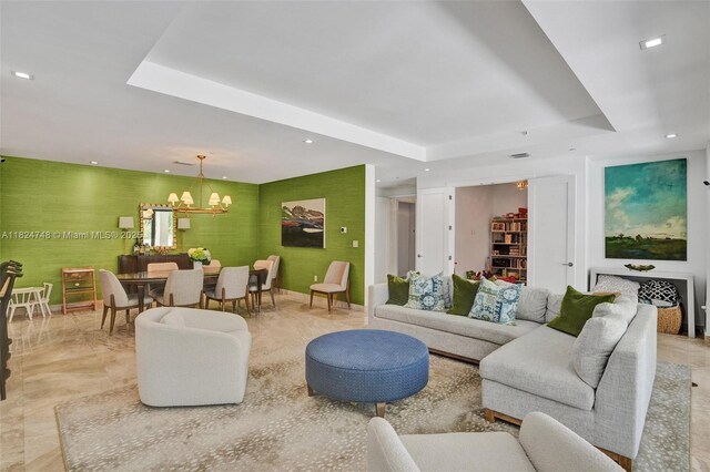 718 Valencia Ave Unit 204, Coral Gables, FL 33134 - living area with a raised ceiling, a chandelier, and recessed lighting