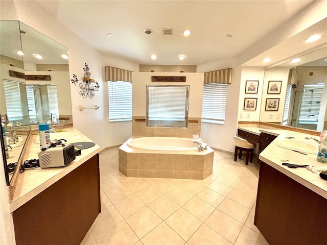 5058 SW 170th Ave, Miramar, FL 33027 - full bathroom with tile patterned flooring, recessed lighting, a garden tub, two vanities, and a shower stall