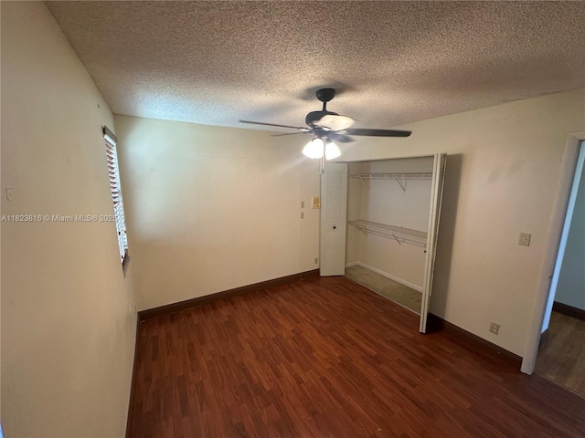 2660 Huron Way, Miramar, FL 33025 - unfurnished bedroom with dark wood-style floors, a textured ceiling, a closet, and ceiling fan