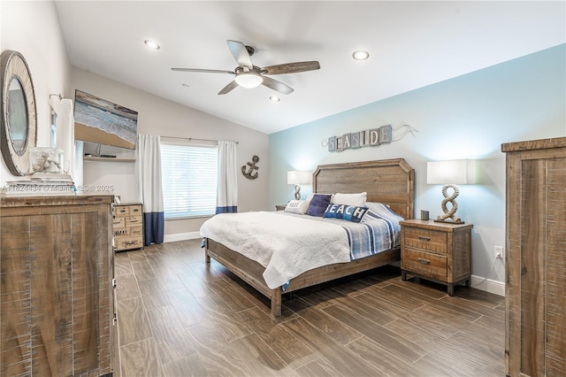 14295 NW 18th Pl, Pembroke Pines, FL 33028 - bedroom featuring lofted ceiling, wood finished floors, recessed lighting, and a ceiling fan