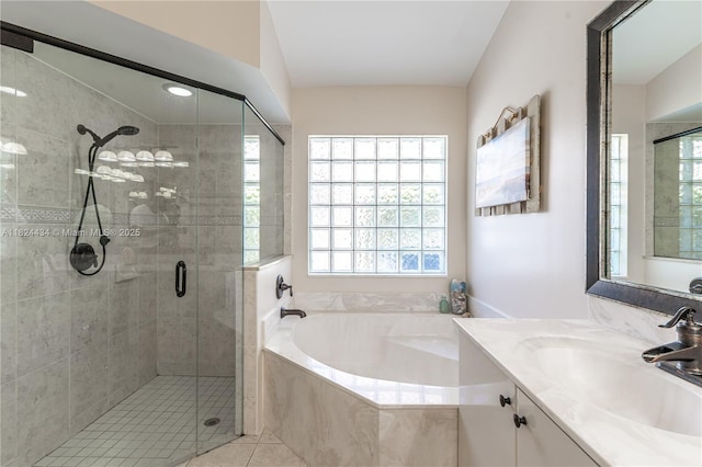 14295 NW 18th Pl, Pembroke Pines, FL 33028 - full bath with a garden tub, a stall shower, vanity, and tile patterned flooring