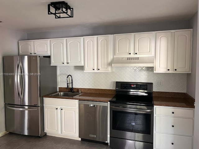5433 NE 5th Ave, Oakland Park, FL 33334 - kitchen with appliances with stainless steel finishes, custom range hood, dark countertops, white cabinets, and decorative backsplash