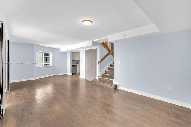 280 SW 20th Rd Unit 904, Miami, FL 33129 - unfurnished living room featuring stairs and dark wood-style flooring