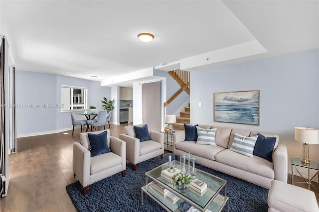 280 SW 20th Rd Unit 904, Miami, FL 33129 - living area featuring stairway and wood finished floors