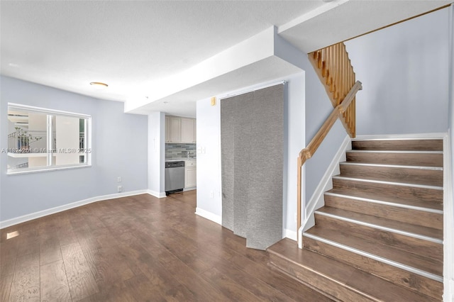 280 SW 20th Rd Unit 904, Miami, FL 33129 - unfurnished living room with stairway and dark wood-style floors