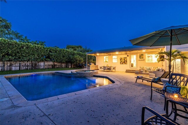 433 NE 91st St, Miami Shores, FL 33138 - view of pool with outdoor lounge area, a patio, a fenced backyard, and a pool with connected hot tub