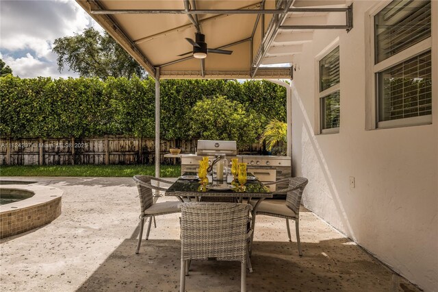 433 NE 91st St, Miami Shores, FL 33138 - view of patio featuring ceiling fan, outdoor dining area, and area for grilling