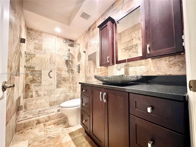 11360 NW 48th Ter, Doral, FL 33178 - full bathroom with vanity, a shower stall, tile walls, and recessed lighting