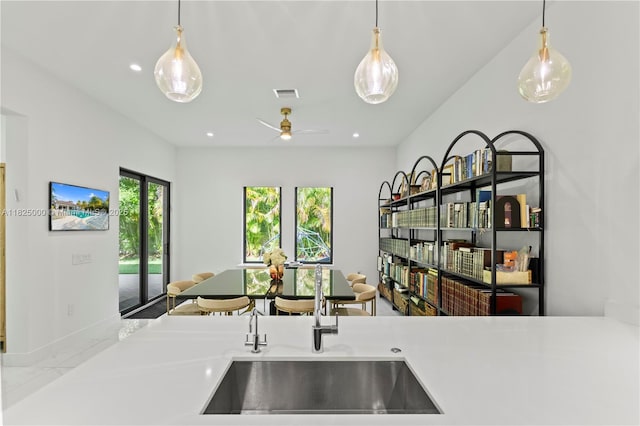 5840 E Brookfield Cir E, Hollywood, FL 33312 - kitchen featuring open floor plan, recessed lighting, decorative light fixtures, and ceiling fan