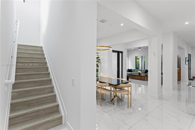 5840 E Brookfield Cir E, Hollywood, FL 33312 - stairway with recessed lighting, a ceiling fan, and marble finish floors