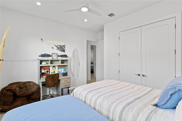 5840 E Brookfield Cir E, Hollywood, FL 33312 - bedroom with a closet, recessed lighting, and a ceiling fan