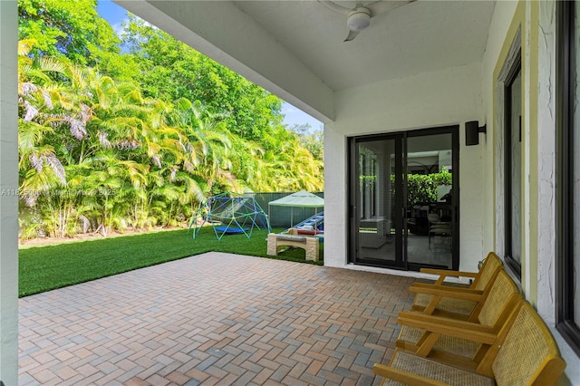 5840 E Brookfield Cir E, Hollywood, FL 33312 - view of patio / terrace featuring ceiling fan and french doors