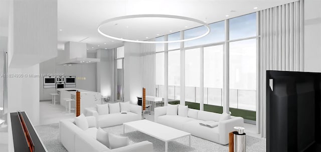 700 NE 26th Ter Unit Ph-02, Miami, FL 33137 - living room with a towering ceiling, a wall of windows, and recessed lighting