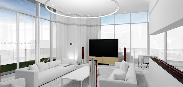 700 NE 26th Ter Unit Ph-02, Miami, FL 33137 - living area featuring a high ceiling, expansive windows, plenty of natural light, and recessed lighting