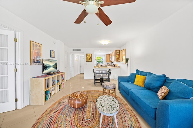 114 Royal Park Dr Unit 2B, Oakland Park, FL 33309 - living room with light tile patterned flooring and ceiling fan