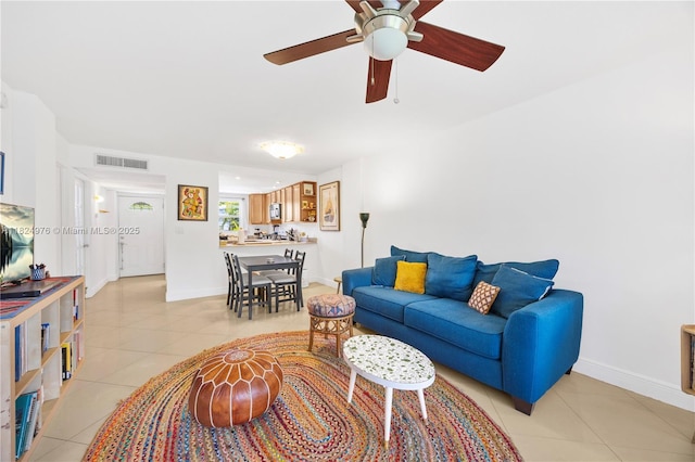 114 Royal Park Dr Unit 2B, Oakland Park, FL 33309 - living area featuring light tile patterned flooring and a ceiling fan