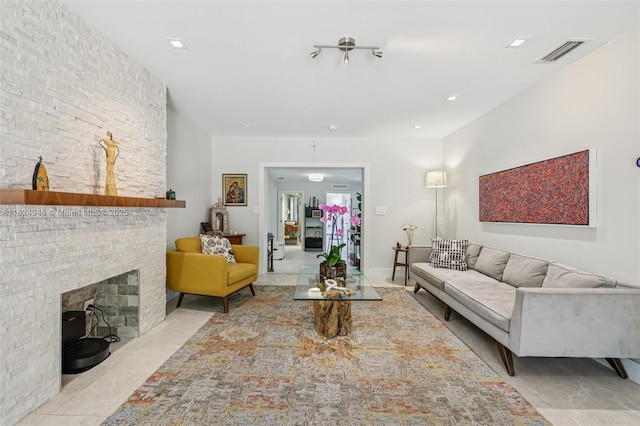 441 SW 27th Rd, Miami, FL 33129 - living room featuring a large fireplace and tile patterned flooring