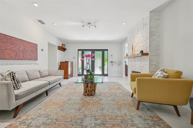 441 SW 27th Rd, Miami, FL 33129 - living area with a stone fireplace