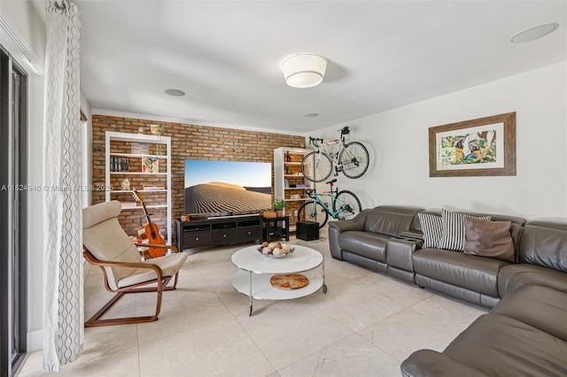441 SW 27th Rd, Miami, FL 33129 - tiled living area featuring brick wall