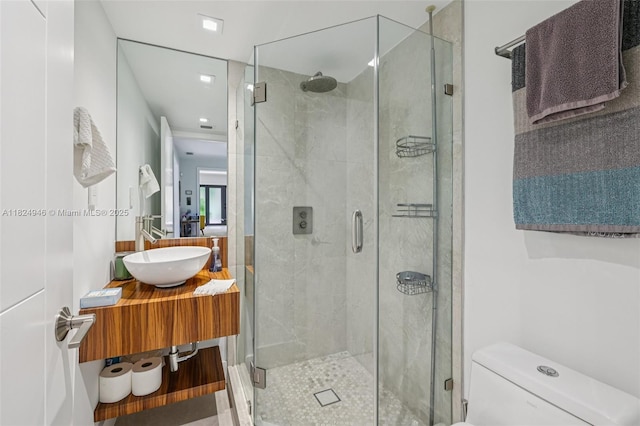 441 SW 27th Rd, Miami, FL 33129 - full bath featuring a shower stall, vanity, tile patterned floors, and recessed lighting