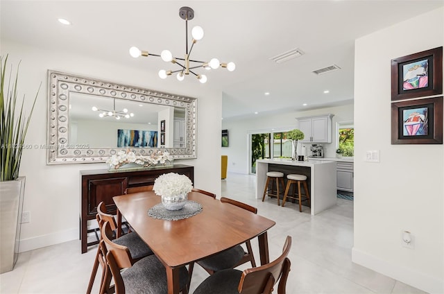 17460 SW 85th Ave, Palmetto Bay, FL 33157 - dining room featuring a chandelier, light tile patterned floors, and recessed lighting
