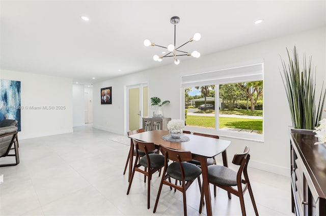 17460 SW 85th Ave, Palmetto Bay, FL 33157 - dining room featuring a chandelier, light tile patterned floors, and recessed lighting