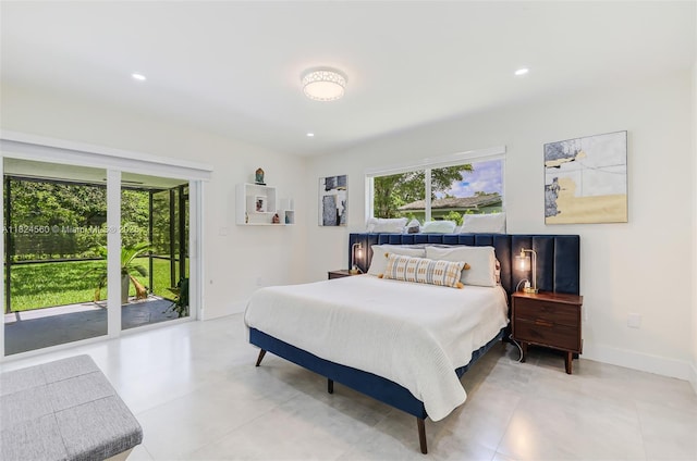17460 SW 85th Ave, Palmetto Bay, FL 33157 - tiled bedroom featuring access to outside and recessed lighting