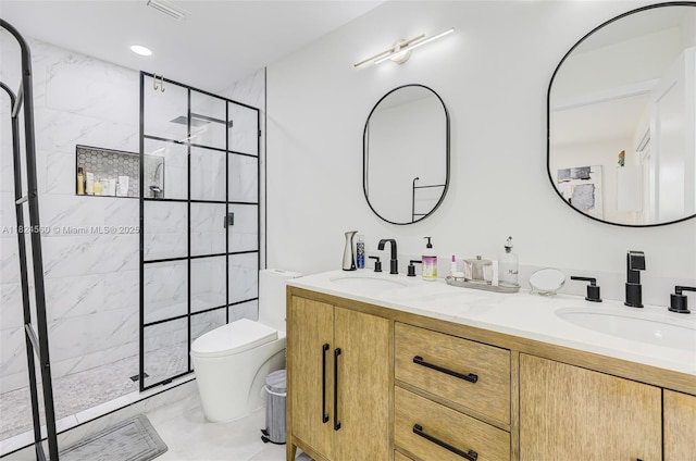 17460 SW 85th Ave, Palmetto Bay, FL 33157 - full bathroom featuring a stall shower, double vanity, and tile patterned floors
