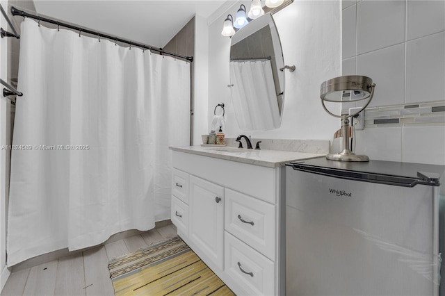 12350 NW 7th Trl, Miami, FL 33182 - full bathroom featuring vanity, a shower with curtain, and wood finished floors