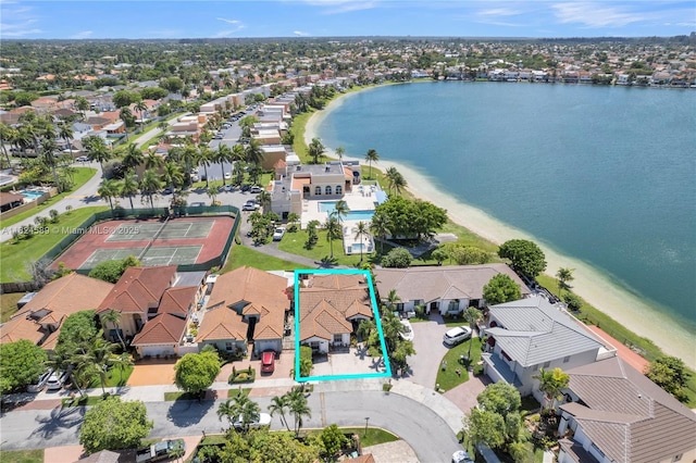 12350 NW 7th Trl, Miami, FL 33182 - aerial perspective of suburban area featuring property boundaries highlighted and a nearby body of water