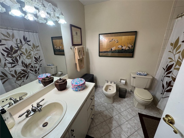 950 SW 104th Ct Unit C-201, Miami, FL 33174 - bathroom featuring vanity, a bidet, tile patterned flooring, and curtained shower