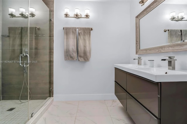 15904 W Wind Cir, Sunrise, FL 33326 - full bath with double vanity, marble look tile flooring, and a shower stall