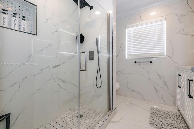 11700 Sheridan St, Pembroke Pines, FL 33026 - full bath featuring a marble finish shower, marble tiled flooring, and vanity
