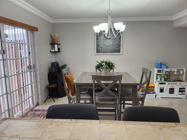 5328 W 26th Ave Unit 112, Hialeah, FL 33016 - dining room featuring tile patterned flooring, crown molding, a chandelier, and a textured ceiling
