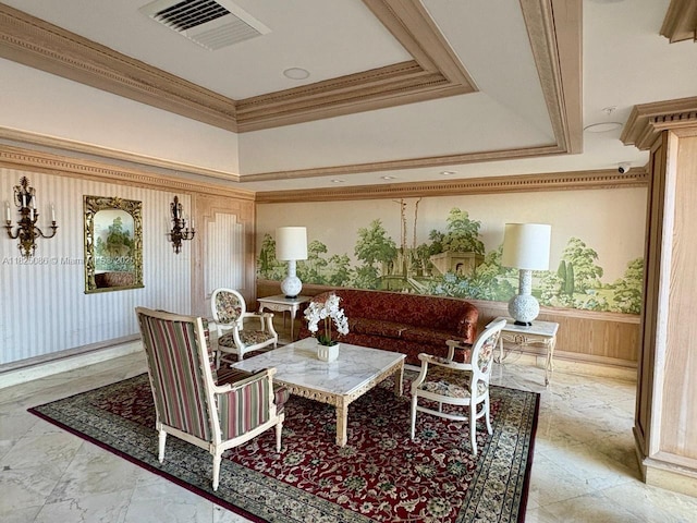 6039 Collins Ave Unit 923, Miami Beach, FL 33140 - common area with ornamental molding, a wainscoted wall, and wooden walls