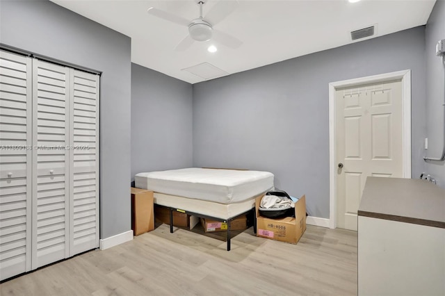 453 Lakewood Cir Unit A, Margate, FL 33063 - bedroom with light wood-type flooring, ceiling fan, and recessed lighting