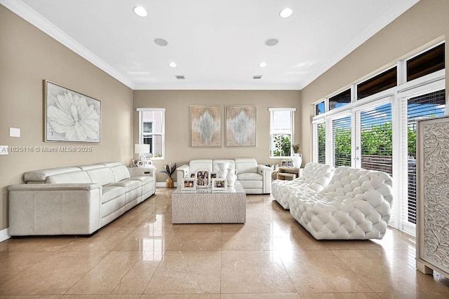 3521 Forest View Cir, Dania Beach, FL 33312 - living area featuring crown molding, recessed lighting, and light tile patterned floors