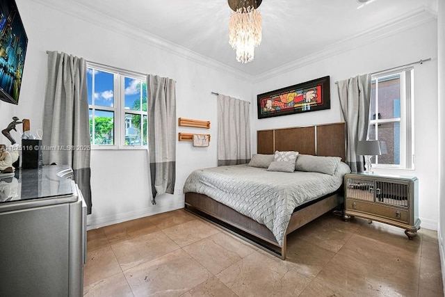 3521 Forest View Cir, Dania Beach, FL 33312 - bedroom featuring ornamental molding and a chandelier