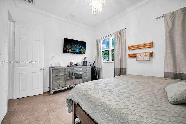 3521 Forest View Cir, Dania Beach, FL 33312 - bedroom featuring crown molding and a chandelier
