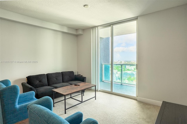 1250 S Miami Ave Unit 3003, Miami, FL 33130 - carpeted living area with expansive windows and a textured ceiling