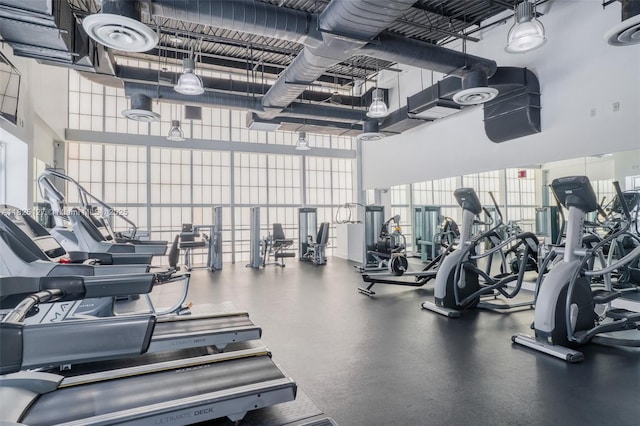 1250 S Miami Ave Unit 3003, Miami, FL 33130 - exercise room with a high ceiling and plenty of natural light
