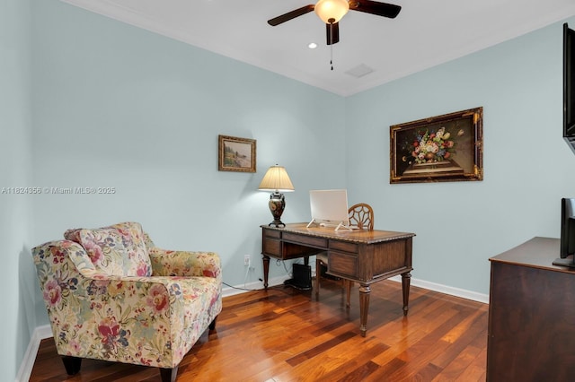 819 SW Bromelia Ter, Stuart, FL 34997 - office area featuring a ceiling fan, wood finished floors, and recessed lighting