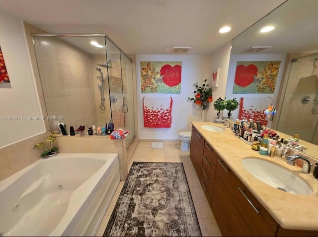 50 Biscayne Blvd Unit 3006, Miami, FL 33132 - full bathroom featuring a stall shower, tile patterned floors, double vanity, recessed lighting, and a jetted tub