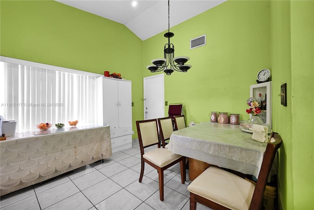 5610 NW 54th Ave, Tamarac, FL 33319 - dining room featuring high vaulted ceiling, light tile patterned floors, and a chandelier