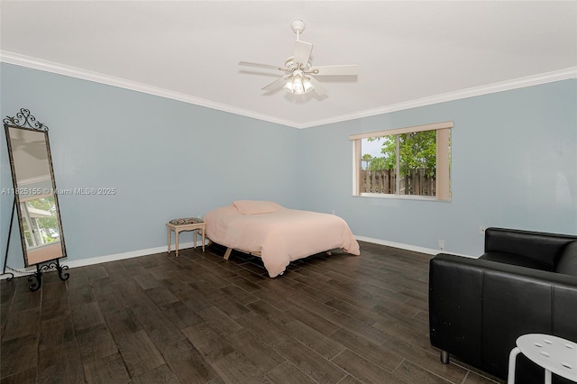 16859 Crestview Ln, Weston, FL 33326 - bedroom featuring dark wood finished floors, crown molding, and a ceiling fan