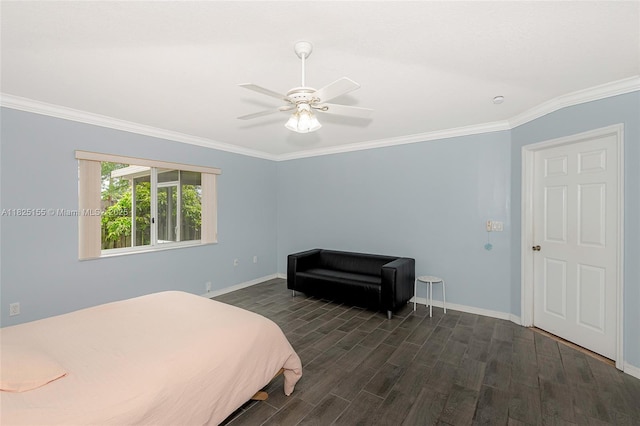 16859 Crestview Ln, Weston, FL 33326 - bedroom with dark wood-style floors, crown molding, and a ceiling fan