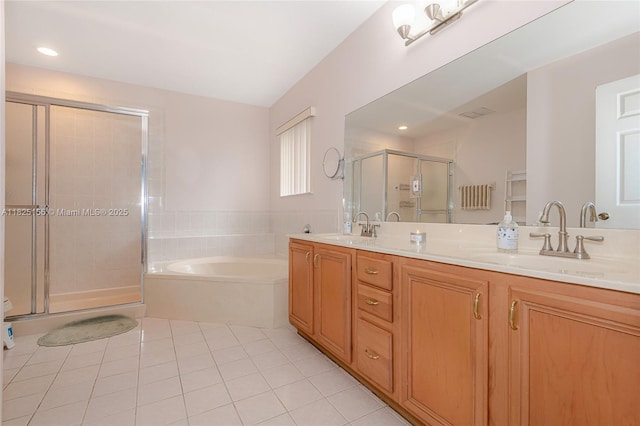 16859 Crestview Ln, Weston, FL 33326 - full bathroom featuring a garden tub, a shower stall, double vanity, and tile patterned floors
