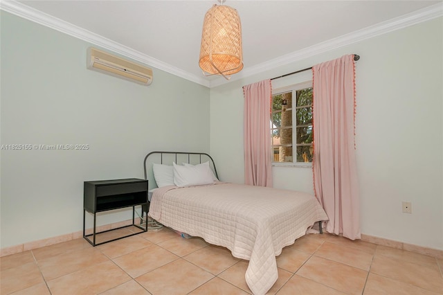 16859 Crestview Ln, Weston, FL 33326 - bedroom featuring a wall unit AC, crown molding, and light tile patterned floors
