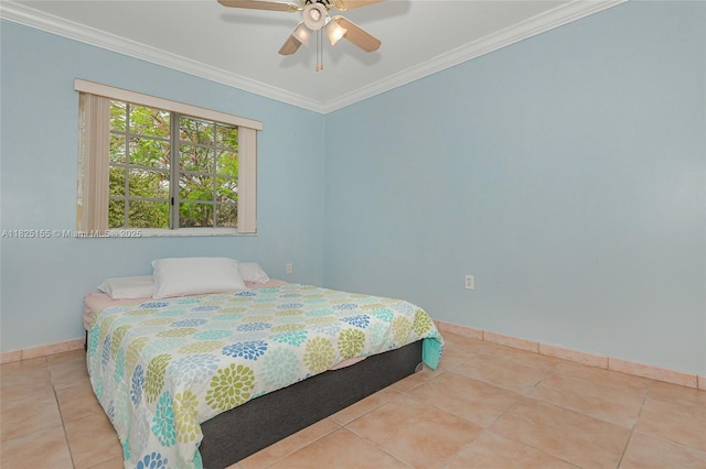 16859 Crestview Ln, Weston, FL 33326 - tiled bedroom featuring ornamental molding and a ceiling fan