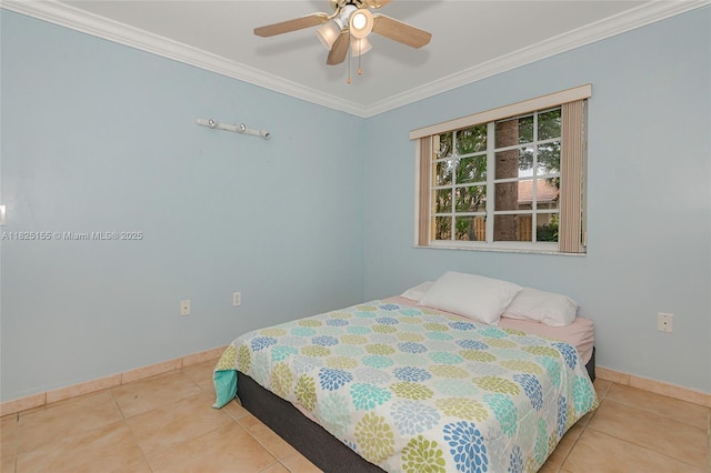 16859 Crestview Ln, Weston, FL 33326 - bedroom featuring tile patterned floors, ornamental molding, and a ceiling fan